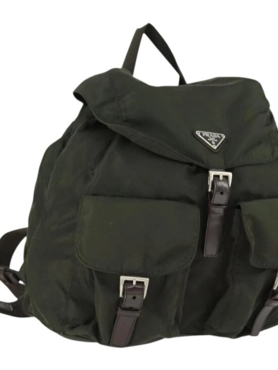 Prada Handbags - PRADA Backpack Nylon Khaki Silver Auth 165432
